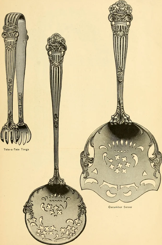 An illustration from Georgian : a pattern of spoons, forks and all other pieces of table flat ware is partly shown in this book, in which is also given an account of the chief events of the War of the Revolution and the acts of oppression which preceded and provoked it ; to which are added sundry pictures of places and things identified with this momentous conflict ..., 1899, leaf 67
