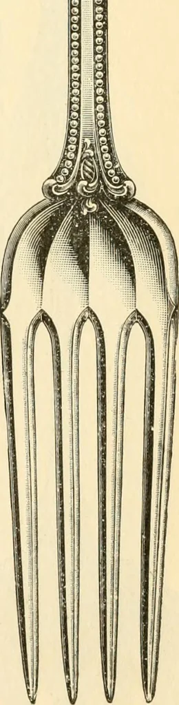 An illustration from Georgian : a pattern of spoons, forks and all other pieces of table flat ware is partly shown in this book, in which is also given an account of the chief events of the War of the Revolution and the acts of oppression which preceded and provoked it ; to which are added sundry pictures of places and things identified with this momentous conflict ..., 1899, leaf 73