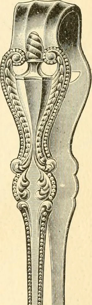 An illustration from Georgian : a pattern of spoons, forks and all other pieces of table flat ware is partly shown in this book, in which is also given an account of the chief events of the War of the Revolution and the acts of oppression which preceded and provoked it ; to which are added sundry pictures of places and things identified with this momentous conflict ..., 1899, leaf 87