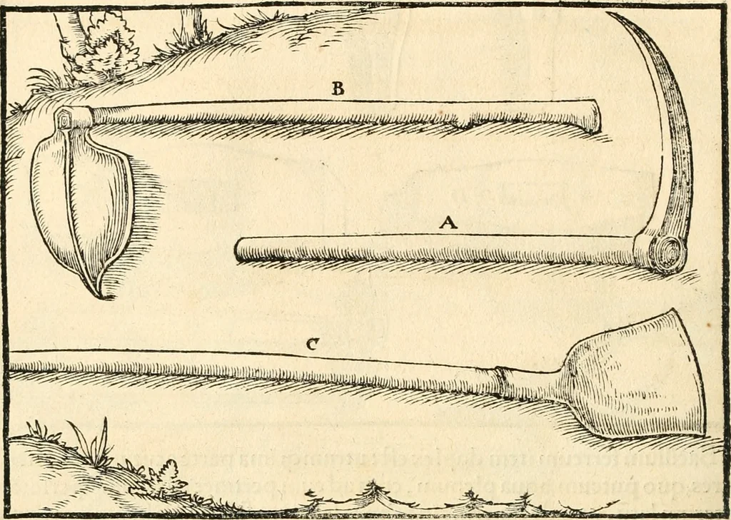 An illustration from Georgii Agricolae De re metallica libri XII. qvibus officia, instrumenta, machinae, ac omnia deni ad metallicam spectantia, non modo luculentissimè describuntur, sed & per effigies, suis locis insertas, adiunctis latinis, germanicis appellationibus ita ob oculos ponuntur, ut clarius tradi non possint. Eivsdem De animantibvs svbterraneis liber, ab autore recognitus: cum indicibus diuersis, quicqiuid in opere tractatum est, pulchré demonstrantibus, 1556, leaf 129