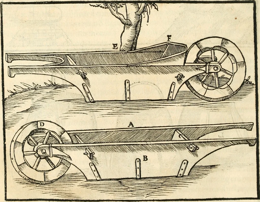 An illustration from Georgii Agricolae De re metallica libri XII. qvibus officia, instrumenta, machinae, ac omnia deni ad metallicam spectantia, non modo luculentissimè describuntur, sed & per effigies, suis locis insertas, adiunctis latinis, germanicis appellationibus ita ob oculos ponuntur, ut clarius tradi non possint. Eivsdem De animantibvs svbterraneis liber, ab autore recognitus: cum indicibus diuersis, quicqiuid in opere tractatum est, pulchré demonstrantibus, 1556, leaf 131