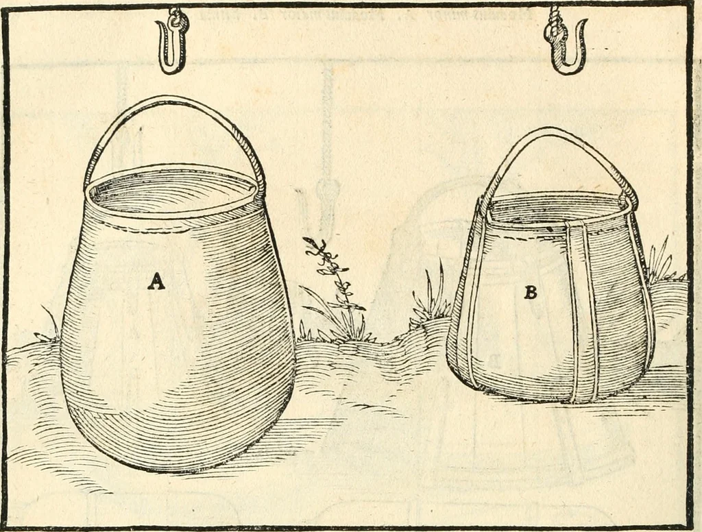 An illustration from Georgii Agricolae De re metallica libri XII. qvibus officia, instrumenta, machinae, ac omnia deni ad metallicam spectantia, non modo luculentissimè describuntur, sed & per effigies, suis locis insertas, adiunctis latinis, germanicis appellationibus ita ob oculos ponuntur, ut clarius tradi non possint. Eivsdem De animantibvs svbterraneis liber, ab autore recognitus: cum indicibus diuersis, quicqiuid in opere tractatum est, pulchré demonstrantibus, 1556, leaf 135