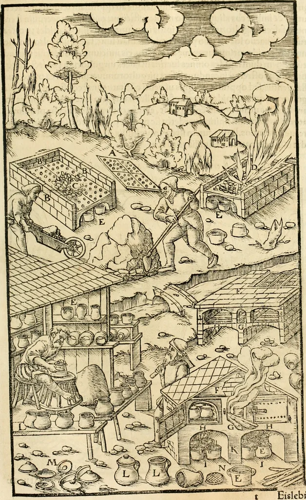 An illustration from Georgii Agricolae De re metallica libri XII. qvibus officia, instrumenta, machinae, ac omnia deni ad metallicam spectantia, non modo luculentissimè describuntur, sed & per effigies, suis locis insertas, adiunctis latinis, germanicis appellationibus ita ob oculos ponuntur, ut clarius tradi non possint. Eivsdem De animantibvs svbterraneis liber, ab autore recognitus: cum indicibus diuersis, quicqiuid in opere tractatum est, pulchré demonstrantibus, 1556, leaf 236