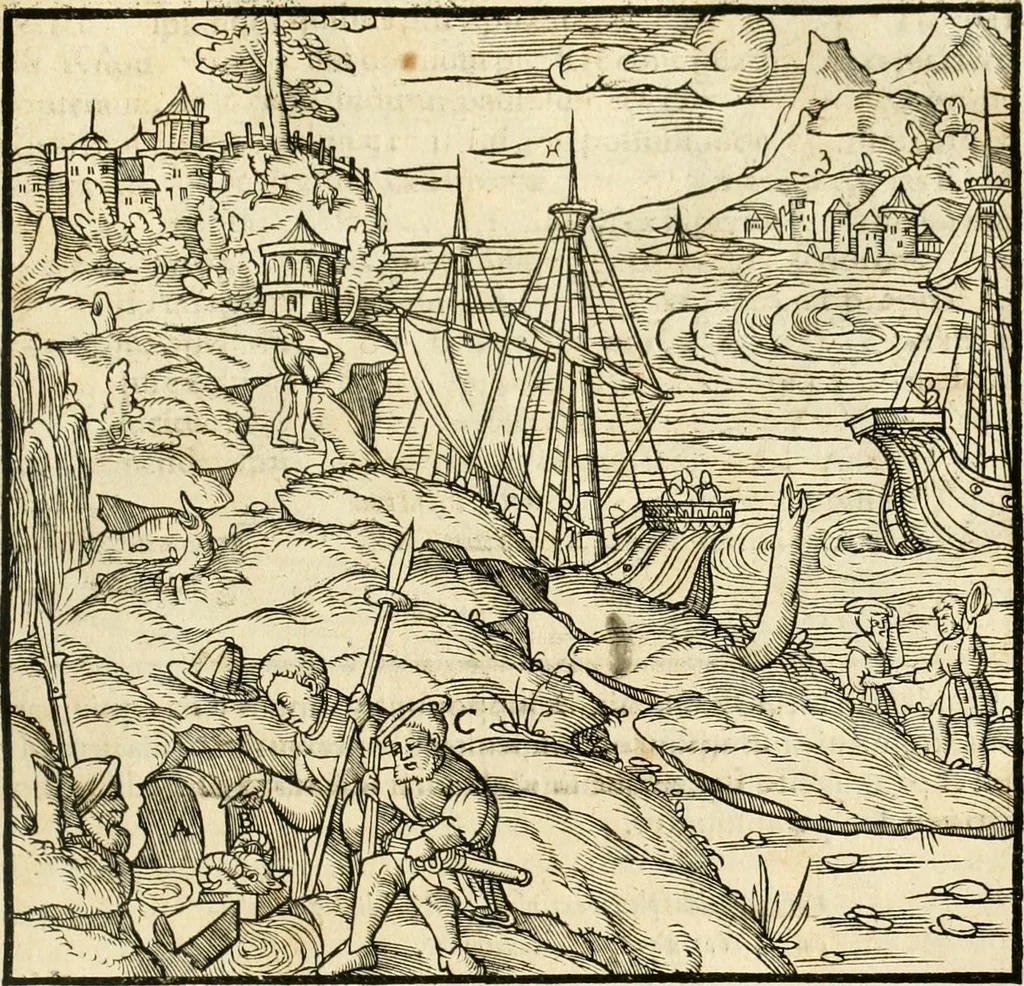 An illustration from Georgii Agricolae De re metallica libri XII. qvibus officia, instrumenta, machinae, ac omnia deni ad metallicam spectantia, non modo luculentissimè describuntur, sed & per effigies, suis locis insertas, adiunctis latinis, germanicis appellationibus ita ob oculos ponuntur, ut clarius tradi non possint. Eivsdem De animantibvs svbterraneis liber, ab autore recognitus: cum indicibus diuersis, quicqiuid in opere tractatum est, pulchré demonstrantibus, 1556, leaf 282
