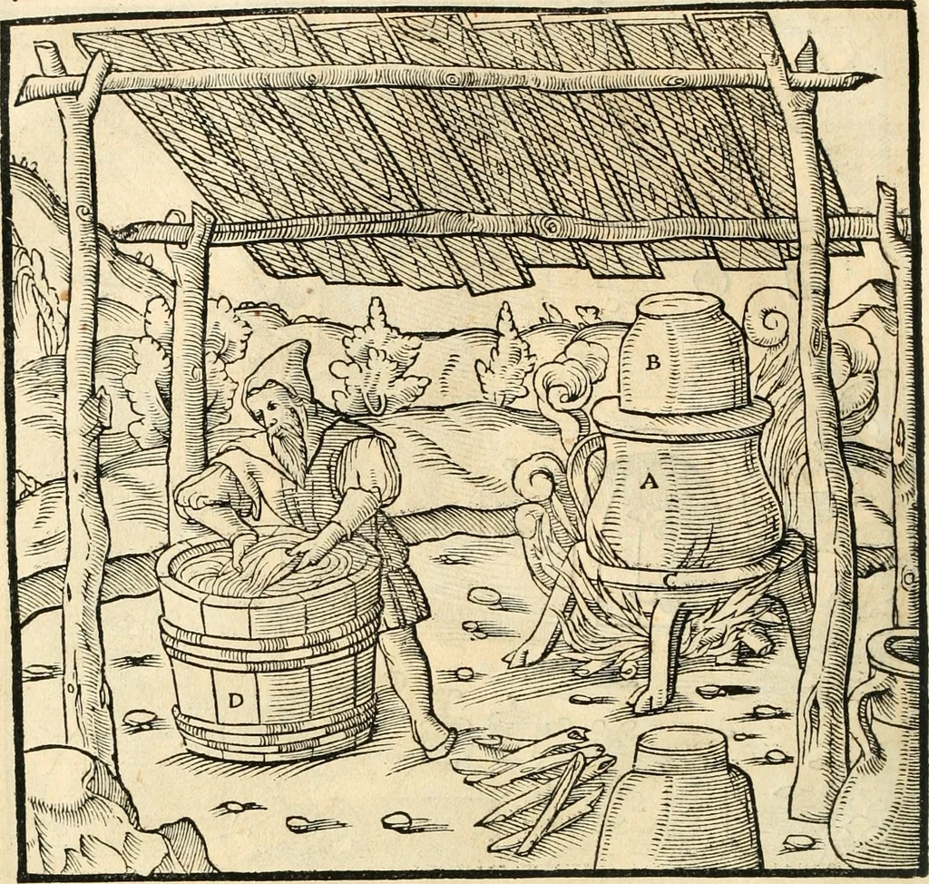 An illustration from Georgii Agricolae De re metallica libri XII. qvibus officia, instrumenta, machinae, ac omnia deni ad metallicam spectantia, non modo luculentissimè describuntur, sed & per effigies, suis locis insertas, adiunctis latinis, germanicis appellationibus ita ob oculos ponuntur, ut clarius tradi non possint. Eivsdem De animantibvs svbterraneis liber, ab autore recognitus: cum indicibus diuersis, quicqiuid in opere tractatum est, pulchré demonstrantibus, 1556, leaf 367