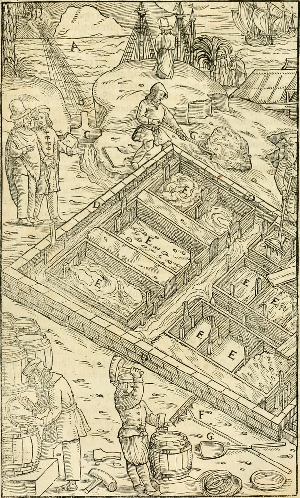 An illustration from Georgii Agricolae De re metallica libri XII. qvibus officia, instrumenta, machinae, ac omnia deni ad metallicam spectantia, non modo luculentissimè describuntur, sed & per effigies, suis locis insertas, adiunctis latinis, germanicis appellationibus ita ob oculos ponuntur, ut clarius tradi non possint. Eivsdem De animantibvs svbterraneis liber, ab autore recognitus: cum indicibus diuersis, quicqiuid in opere tractatum est, pulchré demonstrantibus, 1556, leaf 460