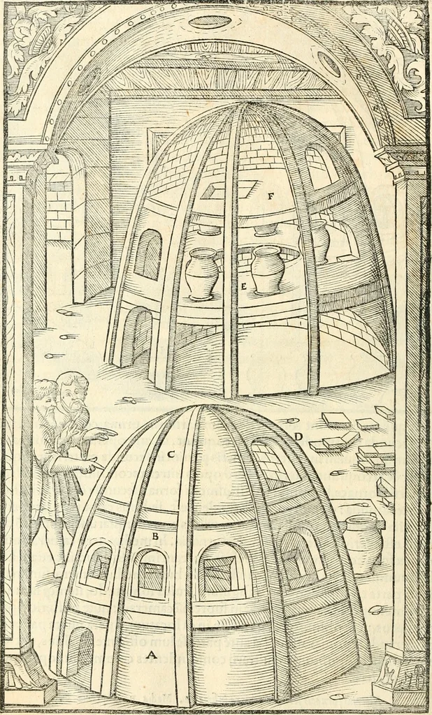 An illustration from Georgii Agricolae De re metallica libri XII. qvibus officia, instrumenta, machinae, ac omnia deni ad metallicam spectantia, non modo luculentissimè describuntur, sed & per effigies, suis locis insertas, adiunctis latinis, germanicis appellationibus ita ob oculos ponuntur, ut clarius tradi non possint. Eivsdem De animantibvs svbterraneis liber, ab autore recognitus: cum indicibus diuersis, quicqiuid in opere tractatum est, pulchré demonstrantibus, 1556, leaf 493