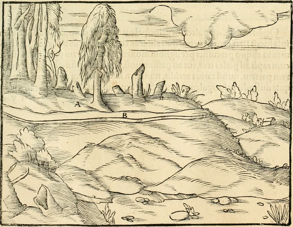 An illustration from Georgii Agricolae De re metallica libri XII. qvibus officia, instrumenta, machinae, ac omnia deni ad metallicam spectantia, non modo luculentissimè describuntur, sed & per effigies, suis locis insertas, adiunctis latinis, germanicis appellationibus ita ob oculos ponuntur, ut clarius tradi non possint. Eivsdem De animantibvs svbterraneis liber, ab autore recognitus: cum indicibus diuersis, quicqiuid in opere tractatum est, pulchré demonstrantibus, 1556, leaf 58