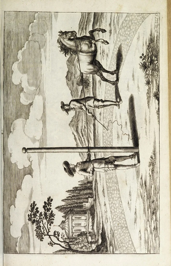 An illustration from Georgii Simonis Winteri, Bellerophon, sive, Eques peritus : hoc est, artis equestris accuratissima institutio : opere bipartito, seu duobus libris, absoluta .., 1678, leaf 261
