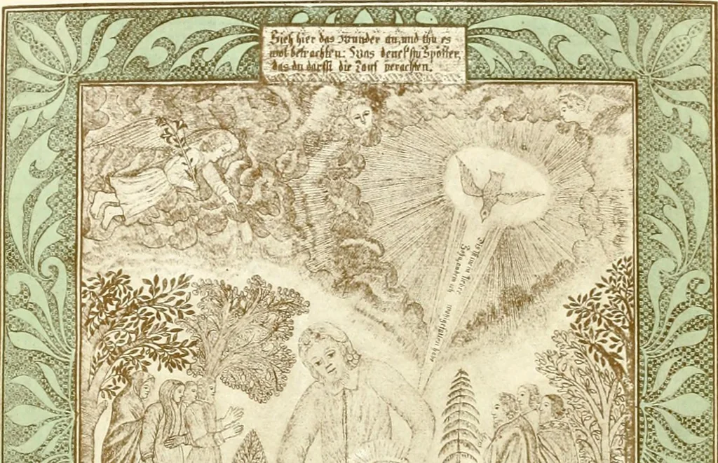 An illustration from The German sectarians of Pennsylvania : a critical and legendary history of the Ephrata Cloister and the Dunkers, 1899, leaf 6