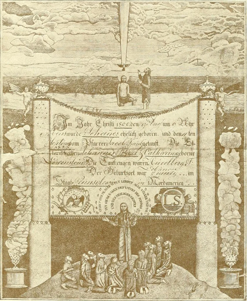 An illustration from The German sectarians of Pennsylvania : a critical and legendary history of the Ephrata Cloister and the Dunkers, 1899, leaf 424