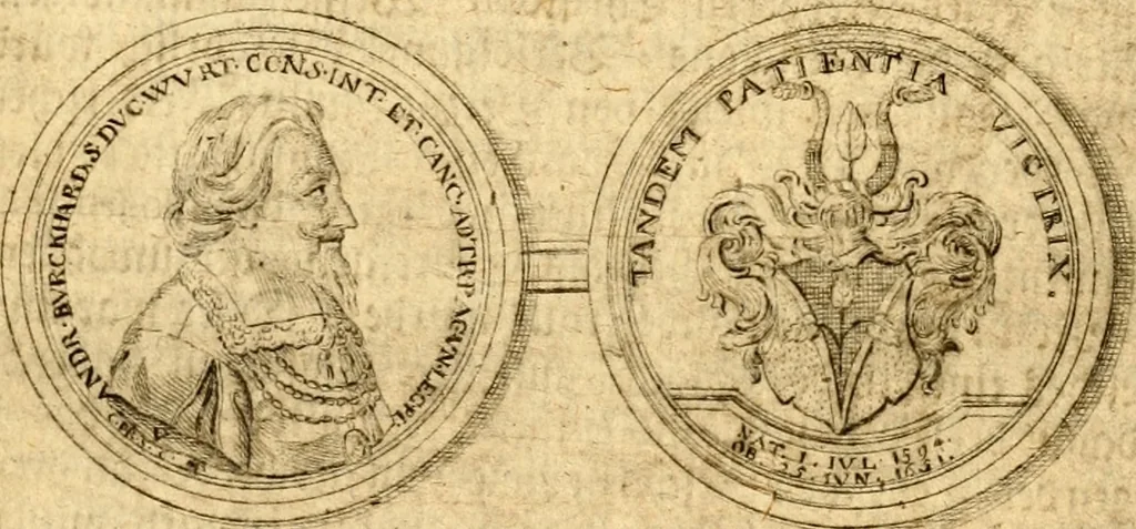 An illustration from Geschichte des Herzogthums Würtenberg unter der Regierung der Herzogen, 1764, leaf 12
