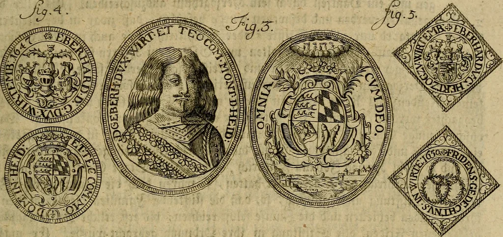 An illustration from Geschichte des Herzogthums Würtenberg unter der Regierung der Herzogen, 1764, leaf 14
