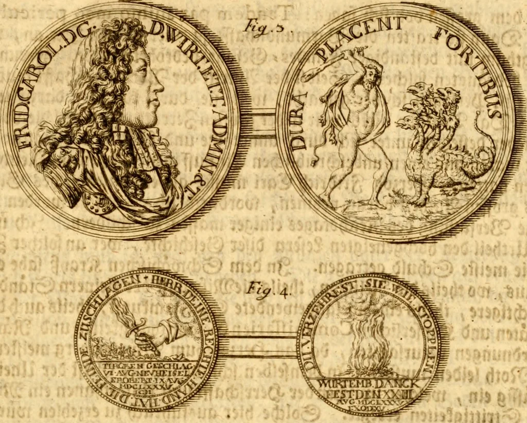 An illustration from Geschichte des Herzogthums Würtenberg unter der Regierung der Herzogen, 1764, leaf 8