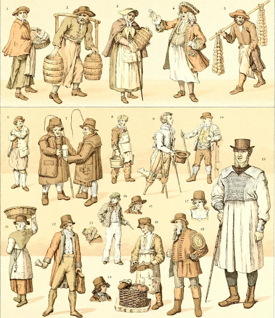 An illustration from Geschichte des kostüms in chronologischer entwicklung von A. Racinet, 1888, leaf 105