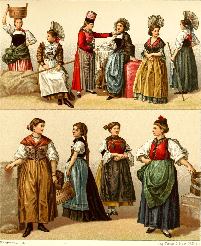 An illustration from Geschichte des kostüms in chronologischer entwicklung von A. Racinet, 1888, leaf 135