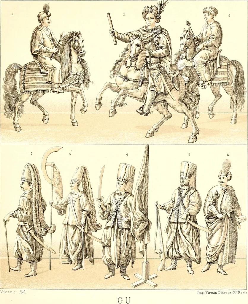 An illustration from Geschichte des kostüms in chronologischer entwicklung von A. Racinet, 1888, leaf 207
