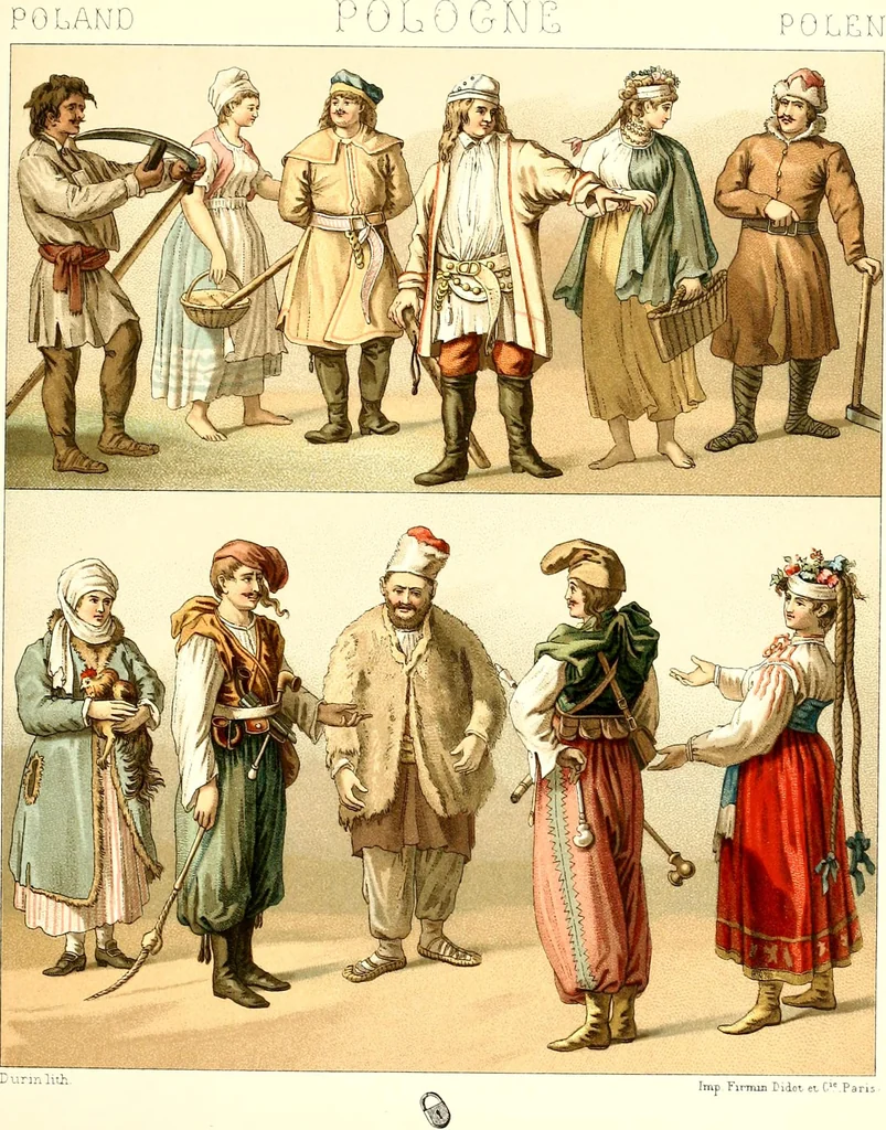 An illustration from Geschichte des kostüms in chronologischer entwicklung von A. Racinet, 1888, leaf 217