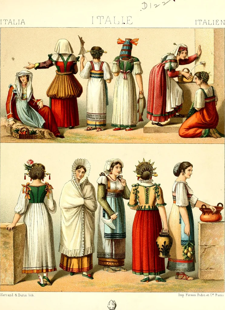 An illustration from Geschichte des kostüms in chronologischer entwicklung von A. Racinet, 1888, leaf 249