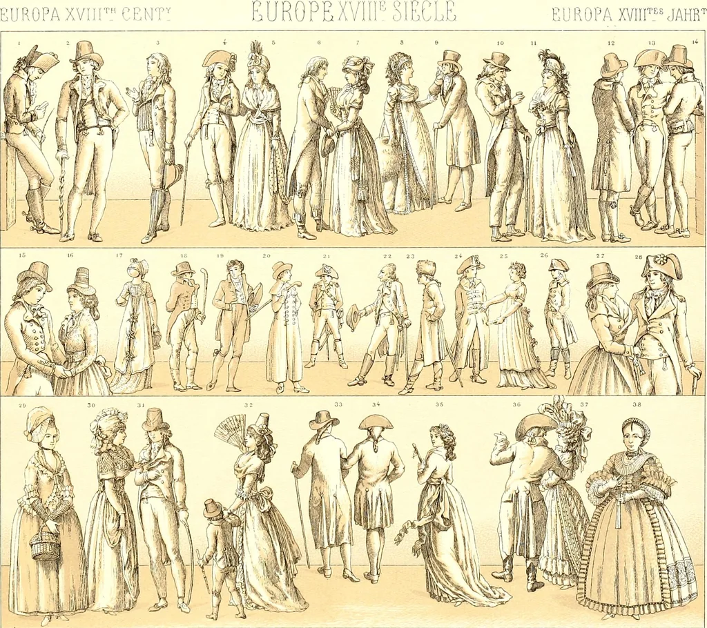 An illustration from Geschichte des kostüms in chronologischer entwicklung von A. Racinet, 1888, leaf 25