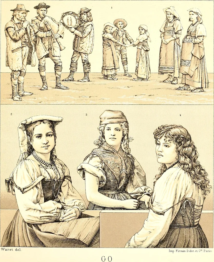 An illustration from Geschichte des kostüms in chronologischer entwicklung von A. Racinet, 1888, leaf 261