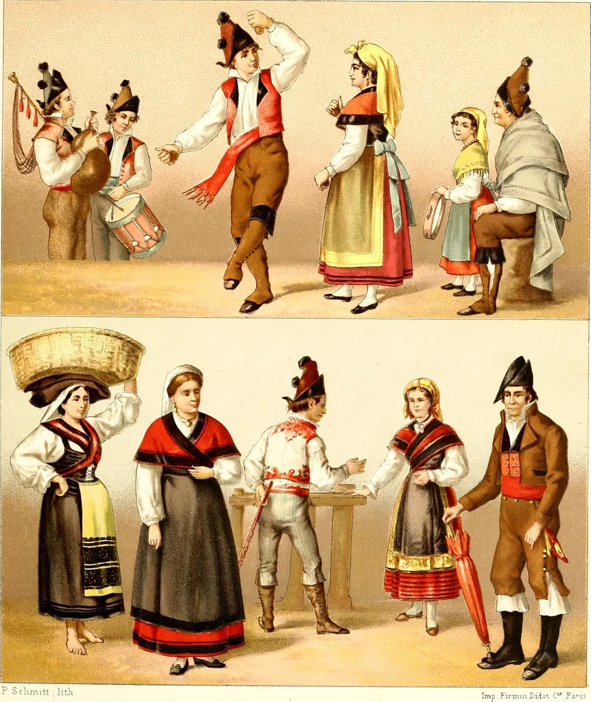 An illustration from Geschichte des kostüms in chronologischer entwicklung von A. Racinet, 1888, leaf 295