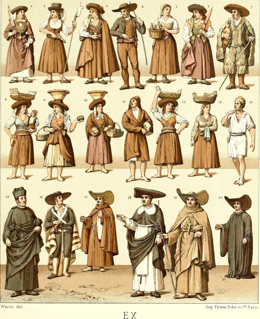 An illustration from Geschichte des kostüms in chronologischer entwicklung von A. Racinet, 1888, leaf 317