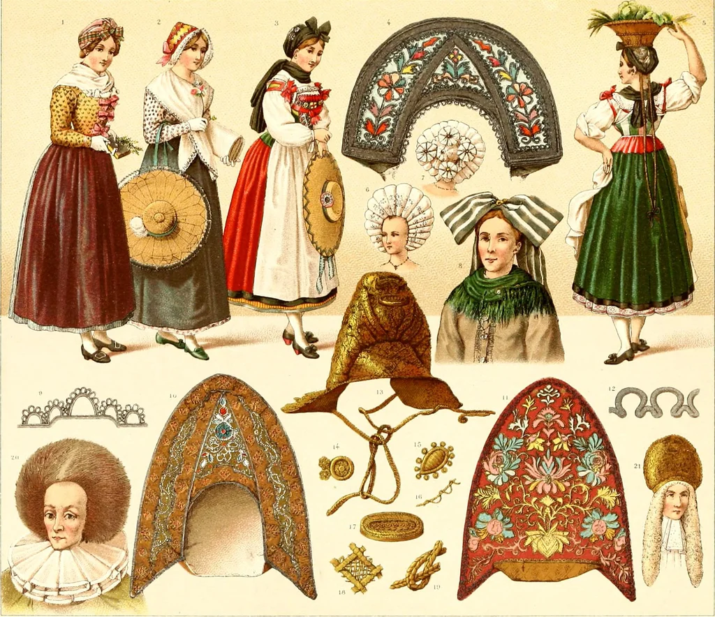 An illustration from Geschichte des kostüms in chronologischer entwicklung von A. Racinet, 1888, leaf 339
