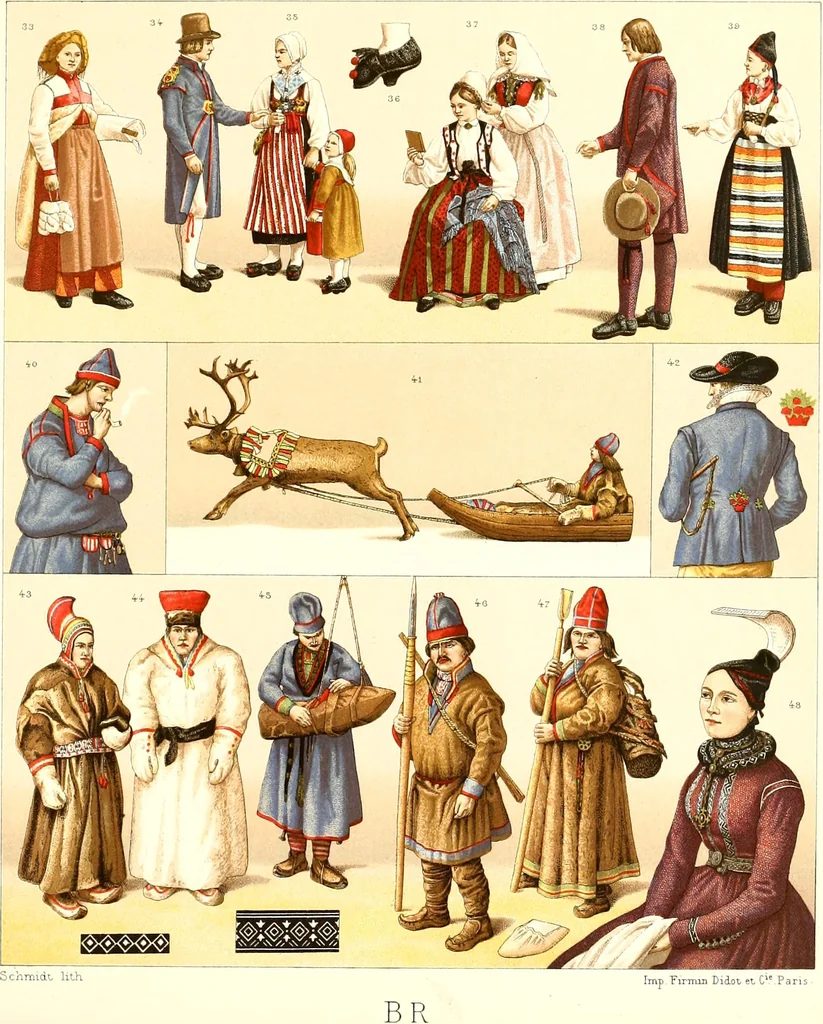 An illustration from Geschichte des kostüms in chronologischer entwicklung von A. Racinet, 1888, leaf 49