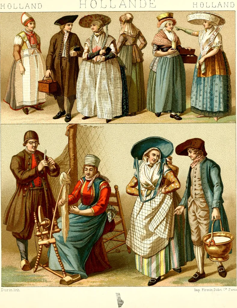An illustration from Geschichte des kostüms in chronologischer entwicklung von A. Racinet, 1888, leaf 77