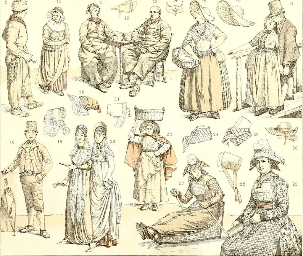 An illustration from Geschichte des kostüms in chronologischer entwicklung von A. Racinet, 1888, leaf 85