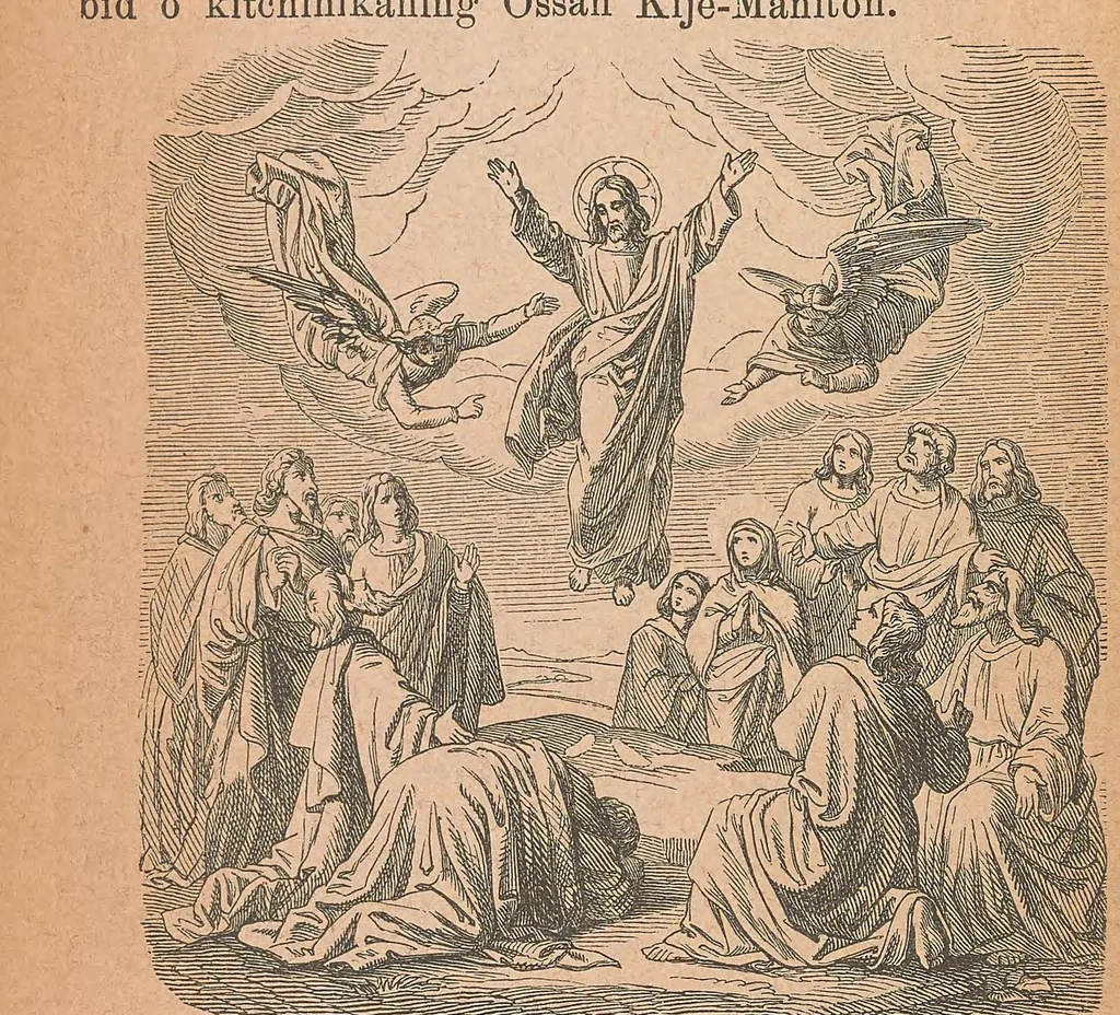 An illustration from Gete-dibadjimowin tchi bwa ondadisid Jesus Christ gaie Jesus o bimadisiwin gaie o nibowin .., 1885, leaf 146