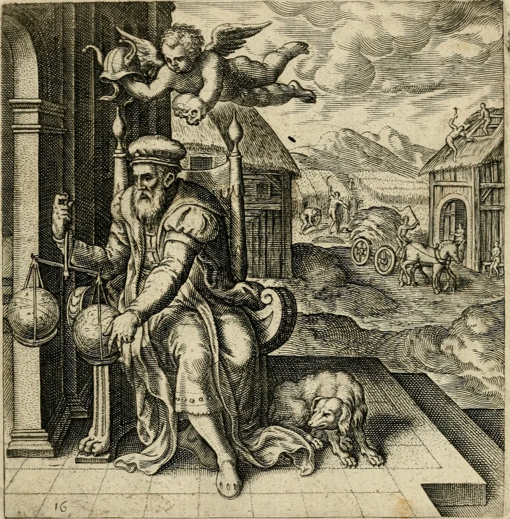 An illustration from Recht ghebruyck ende misbruyck, van tydlycke have : van rijckdom, nodruft en ghebreck ick beluyck t'onzaligh misbruyck, mettet zaligh ghebruyck, 1585, leaf 56