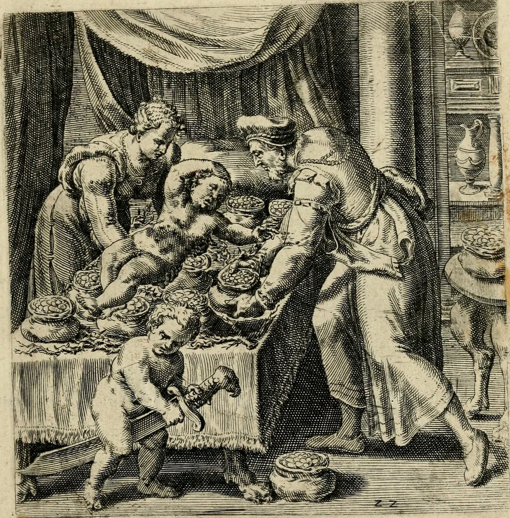 An illustration from Recht ghebruyck ende misbruyck, van tydlycke have : van rijckdom, nodruft en ghebreck ick beluyck t'onzaligh misbruyck, mettet zaligh ghebruyck, 1585, leaf 74
