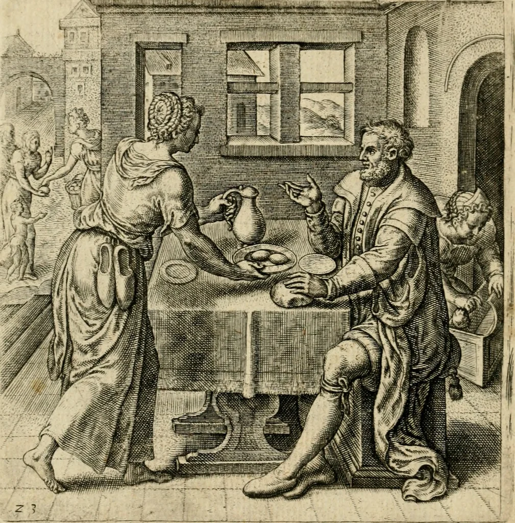 An illustration from Recht ghebruyck ende misbruyck, van tydlycke have : van rijckdom, nodruft en ghebreck ick beluyck t'onzaligh misbruyck, mettet zaligh ghebruyck, 1585, leaf 77