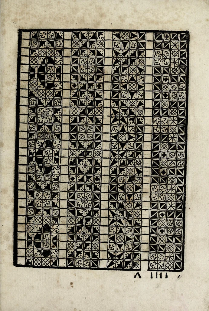 An illustration from Giardineto novo di punti tagliati et gropposi per exercito & ornamento delle donne, 1551, leaf 13