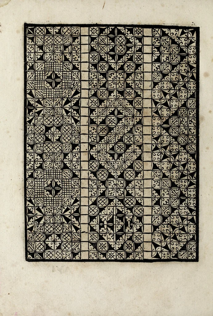 An illustration from Giardineto novo di punti tagliati et gropposi per exercito & ornamento delle donne, 1551, leaf 18
