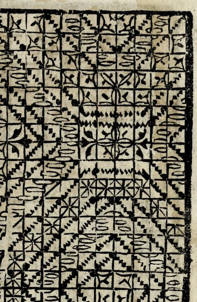An illustration from Giardineto novo di punti tagliati et gropposi per exercito & ornamento delle donne, 1551, leaf 49