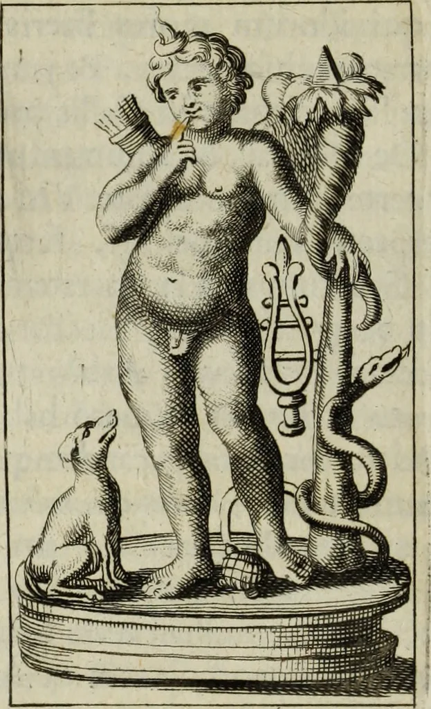An illustration from Gisb. Cuperi Harpocrates, sive, Explicatio imagunculae argenteae perantiquae, quae in figuram Harpocratis formata representat solem : ejusdem Monumenta antiqua inedita ... ; accedit Stephani Le Moine Epistola de Melanophoris, 1687, leaf 129