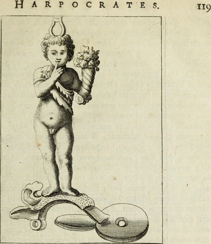 An illustration from Gisb. Cuperi Harpocrates, sive, Explicatio imagunculae argenteae perantiquae, quae in figuram Harpocratis formata representat solem : ejusdem Monumenta antiqua inedita ... ; accedit Stephani Le Moine Epistola de Melanophoris, 1687, leaf 130