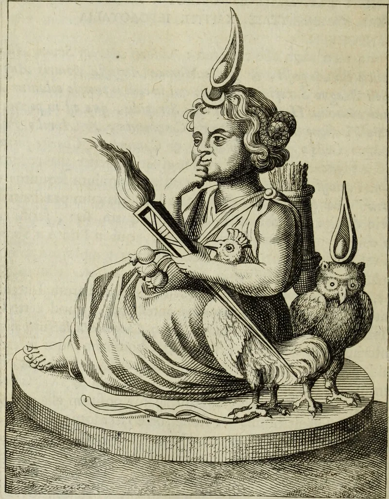 An illustration from Gisb. Cuperi Harpocrates, sive, Explicatio imagunculae argenteae perantiquae, quae in figuram Harpocratis formata representat solem : ejusdem Monumenta antiqua inedita ... ; accedit Stephani Le Moine Epistola de Melanophoris, 1687, leaf 165