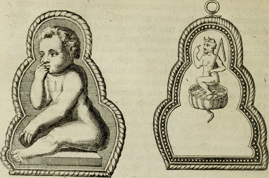 An illustration from Gisb. Cuperi Harpocrates, sive, Explicatio imagunculae argenteae perantiquae, quae in figuram Harpocratis formata representat solem : ejusdem Monumenta antiqua inedita ... ; accedit Stephani Le Moine Epistola de Melanophoris, 1687, leaf 167