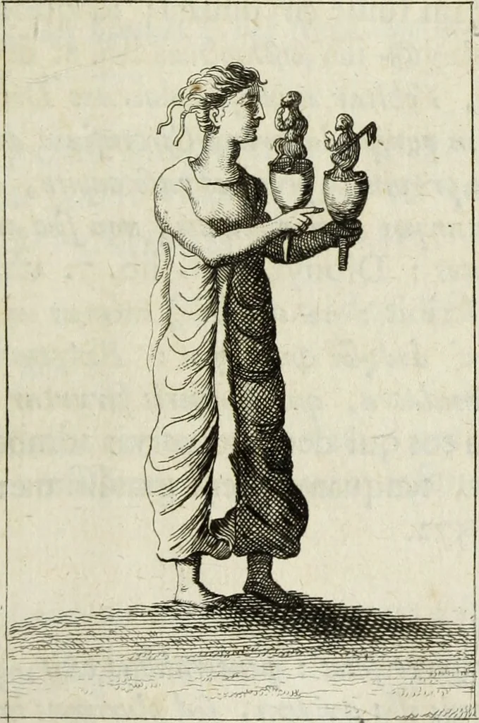 An illustration from Gisb. Cuperi Harpocrates, sive, Explicatio imagunculae argenteae perantiquae, quae in figuram Harpocratis formata representat solem : ejusdem Monumenta antiqua inedita ... ; accedit Stephani Le Moine Epistola de Melanophoris, 1687, leaf 176