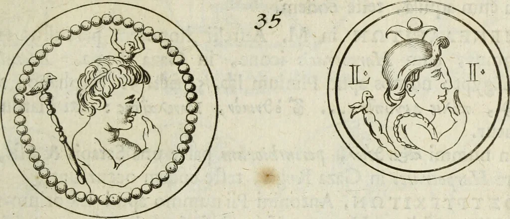 An illustration from Gisb. Cuperi Harpocrates, sive, Explicatio imagunculae argenteae perantiquae, quae in figuram Harpocratis formata representat solem : ejusdem Monumenta antiqua inedita ... ; accedit Stephani Le Moine Epistola de Melanophoris, 1687, leaf 180