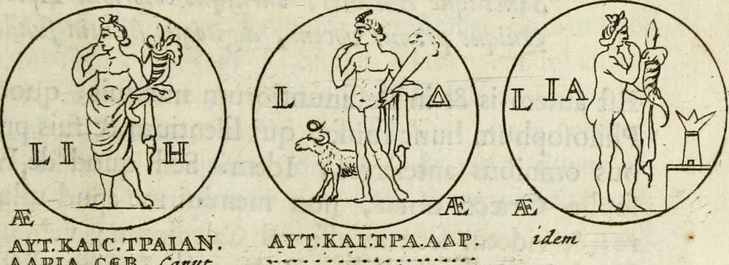 An illustration from Gisb. Cuperi Harpocrates, sive, Explicatio imagunculae argenteae perantiquae, quae in figuram Harpocratis formata representat solem : ejusdem Monumenta antiqua inedita ... ; accedit Stephani Le Moine Epistola de Melanophoris, 1687, leaf 182