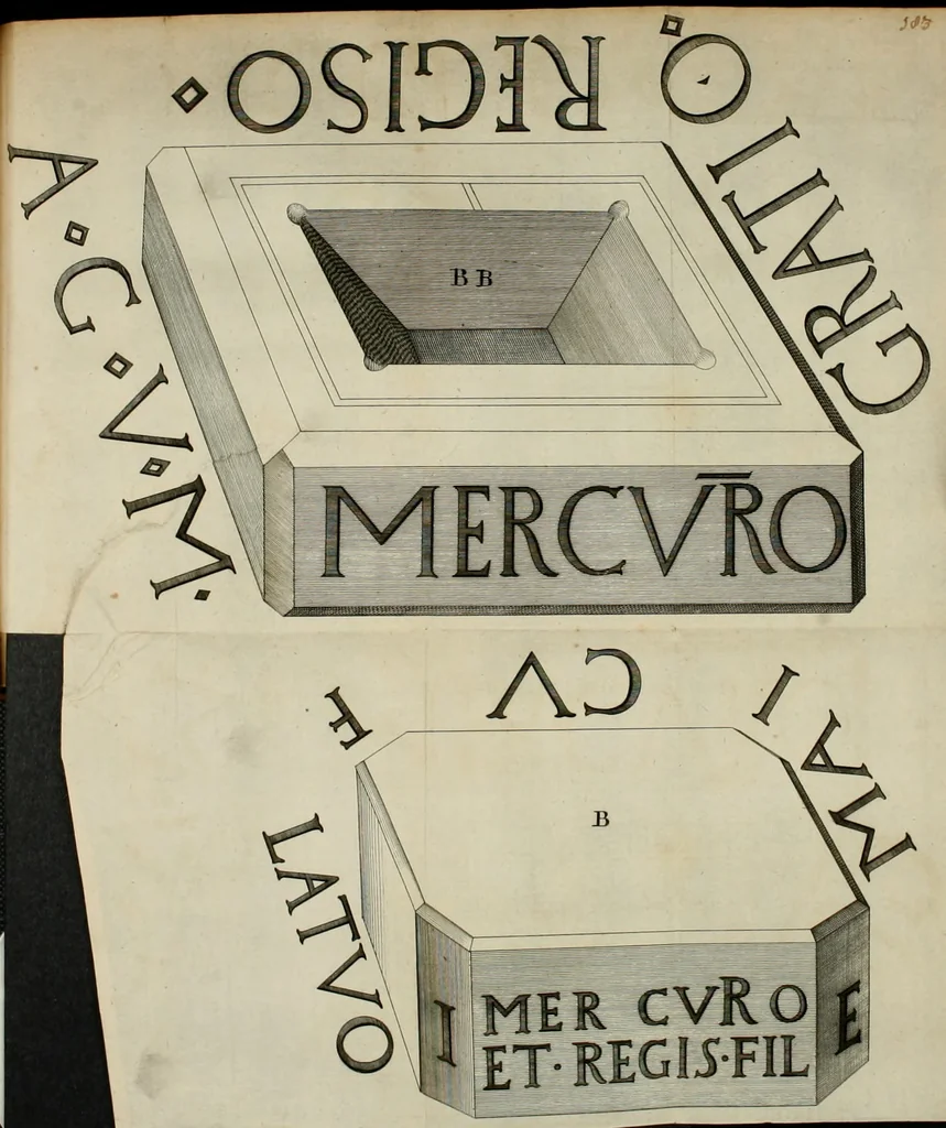 An illustration from Gisb. Cuperi Harpocrates, sive, Explicatio imagunculae argenteae perantiquae, quae in figuram Harpocratis formata representat solem : ejusdem Monumenta antiqua inedita ... ; accedit Stephani Le Moine Epistola de Melanophoris, 1687, leaf 194