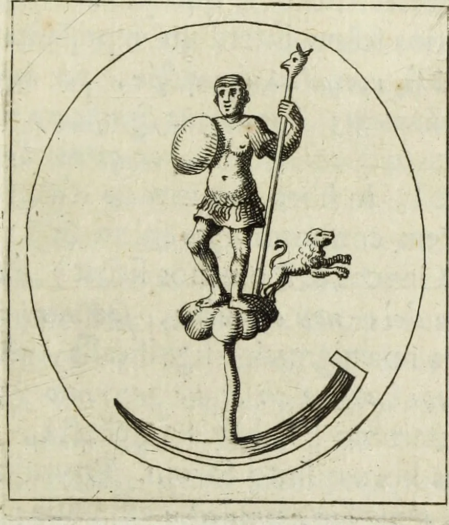 An illustration from Gisb. Cuperi Harpocrates, sive, Explicatio imagunculae argenteae perantiquae, quae in figuram Harpocratis formata representat solem : ejusdem Monumenta antiqua inedita ... ; accedit Stephani Le Moine Epistola de Melanophoris, 1687, leaf 24