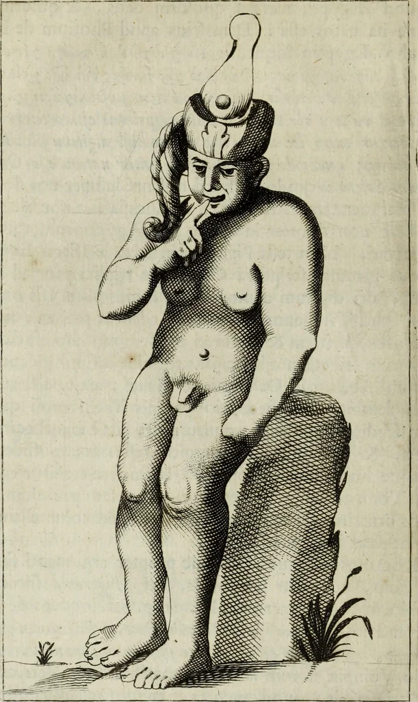 An illustration from Gisb. Cuperi Harpocrates, sive, Explicatio imagunculae argenteae perantiquae, quae in figuram Harpocratis formata representat solem : ejusdem Monumenta antiqua inedita ... ; accedit Stephani Le Moine Epistola de Melanophoris, 1687, leaf 37