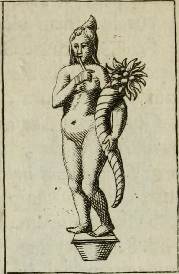 An illustration from Gisb. Cuperi Harpocrates, sive, Explicatio imagunculae argenteae perantiquae, quae in figuram Harpocratis formata representat solem : ejusdem Monumenta antiqua inedita ... ; accedit Stephani Le Moine Epistola de Melanophoris, 1687, leaf 39