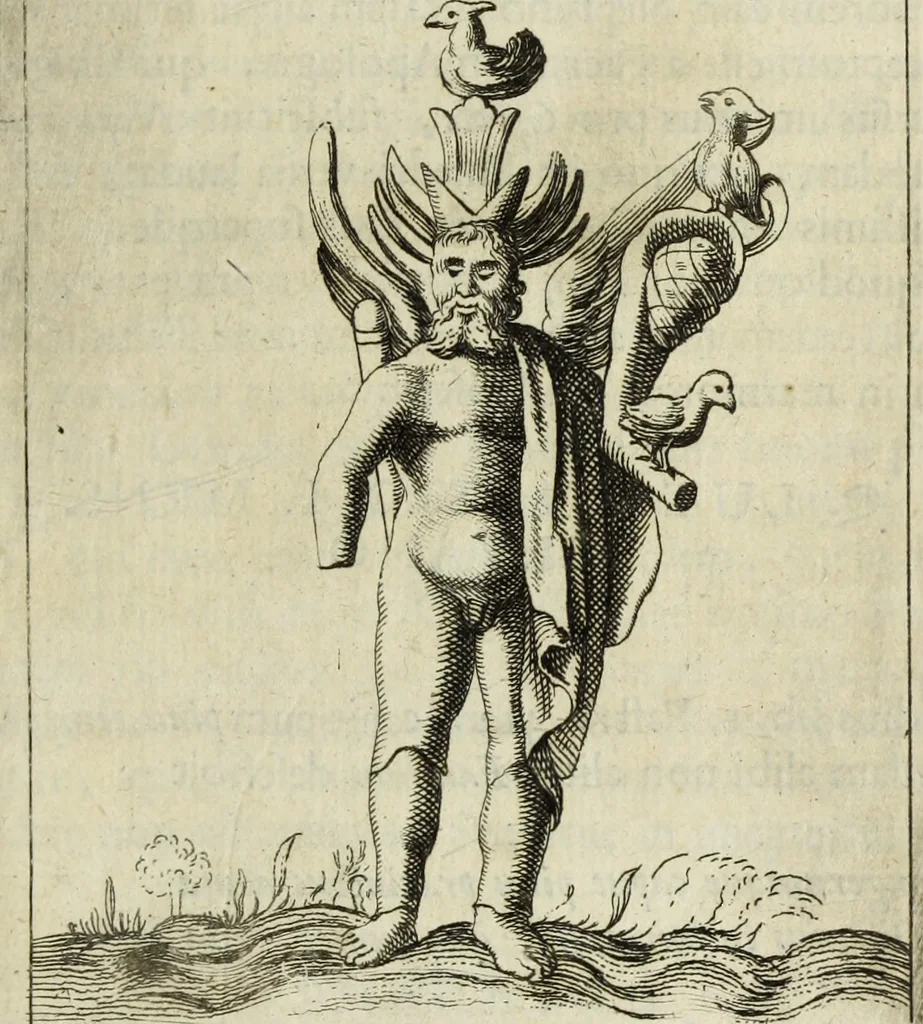 An illustration from Gisb. Cuperi Harpocrates, sive, Explicatio imagunculae argenteae perantiquae, quae in figuram Harpocratis formata representat solem : ejusdem Monumenta antiqua inedita ... ; accedit Stephani Le Moine Epistola de Melanophoris, 1687, leaf 50